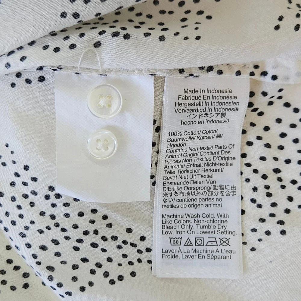 Madewell Women's White Dotted Diamond Puff Sleeve Button Front Top Small